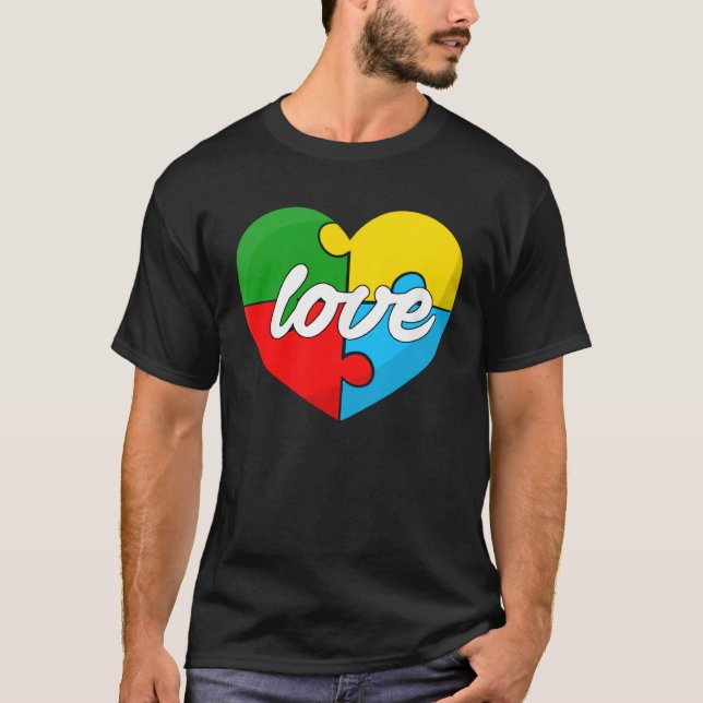 Camiseta LOVE Puzzle Pieces Heart Autism Awareness   (Frente)