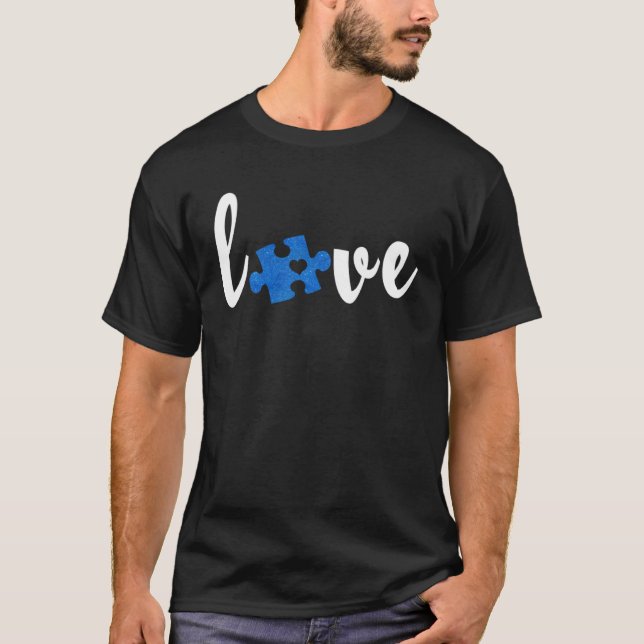 Camiseta LOVE Puzzle Pieces Heart Autism Awareness     1 (Frente)