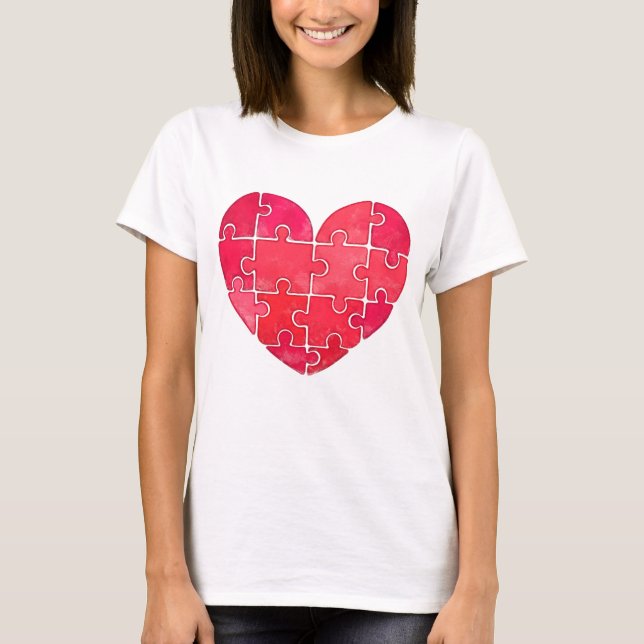 Camiseta Love puzzle solved, red puzzle heart (Frente)