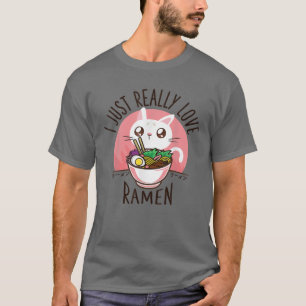 Camiseta Love Ramen Japonês Noodles Kawaii Anime Cat