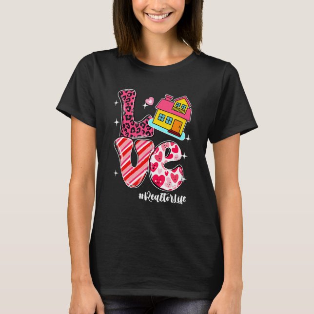 Camiseta LOVE Realtor Life Messy Bun Women Valentine's Day (Frente)