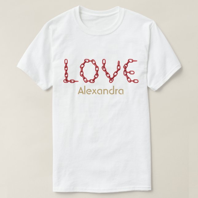 Camiseta Love Red Chain Letters Dourado Personalizado (Frente do Design)