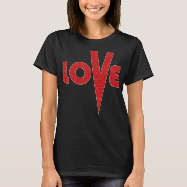 Camiseta Love Red E Dourada Glitter High V Letter Art (Frente)