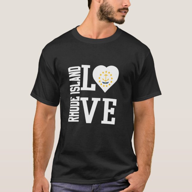 Camiseta Love Rhode Island USA with Rhode Island Flag in a (Frente)