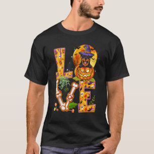 Camiseta Love Rottweiler Witch Pumpkin Assustador Cão de Ha