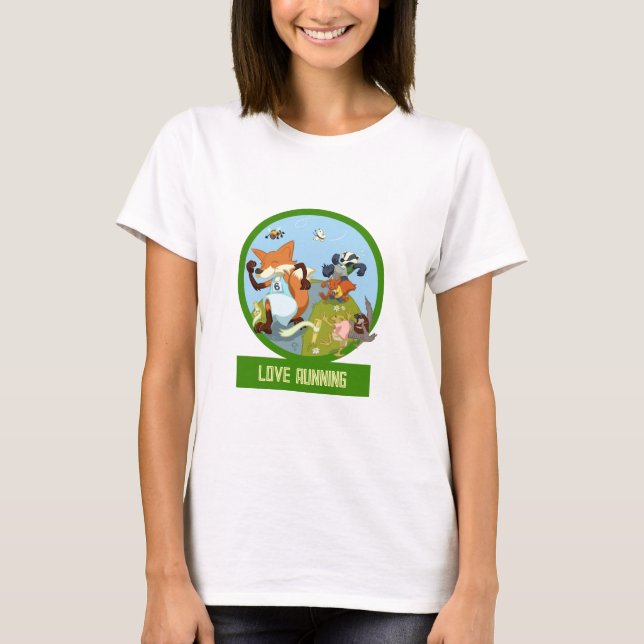 Camiseta Love Running Funny Woodland Animal Race Cartoon (Frente)