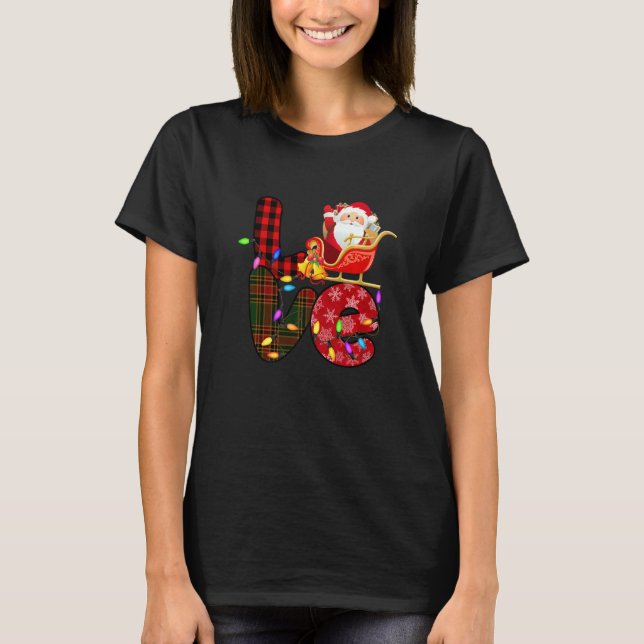 Camiseta Love Santa Xmas Lights Red Buffalo Plaid Snowing C (Frente)
