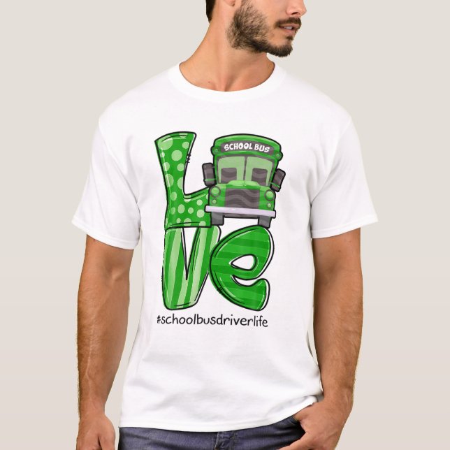 Camiseta Love School Bus Driver Life Irish Shamrock Rua Pat (Frente)