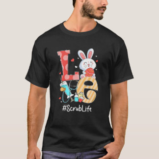 Camiseta LOVE Scrub Life Nurse Cute Easter Bunny Ovos