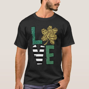 Camiseta Love Shamrock Lepard Dia de São Patrício Irish Luc