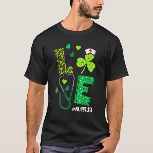 Camiseta Love Shamrock Stethoscope Enfermeira Rua de Patric (Frente)