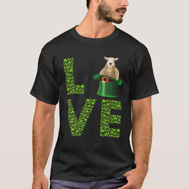 Camiseta Love Sheep Leprechaun Lover Irish Shamrock Rua Pat (Frente)