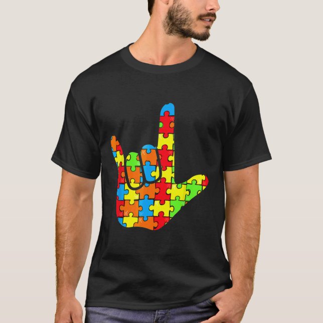 Camiseta Love Sign Language Autism Awarness Support 28 (Frente)
