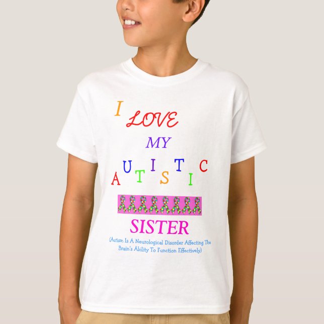 Camiseta Love~Sister autístico da irmã/irmão! (Frente)