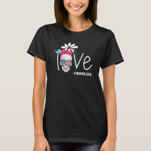 Camiseta Love Skull Daisy Flor American Flag Mãe Life