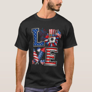 Camiseta LOVE Soccer Fireworks American Flag 4 De Julho