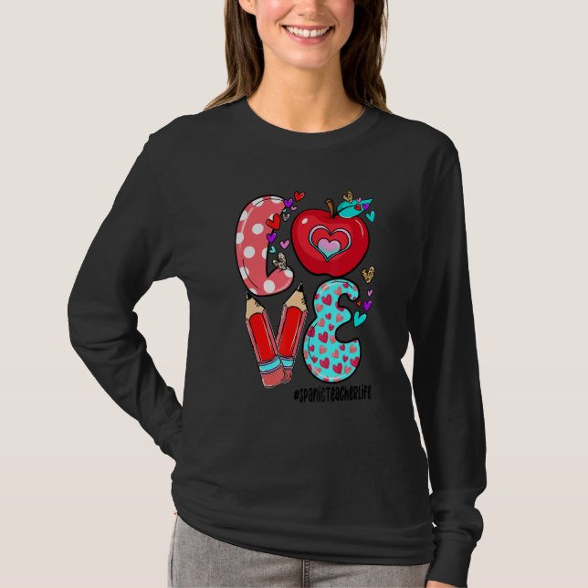 Camiseta LOVE Spanic Teacher Life Leopard Heart Valentine's (Frente)