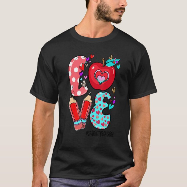 Camiseta LOVE Spanic Teacher Life Leopard Heart Valentine's (Frente)