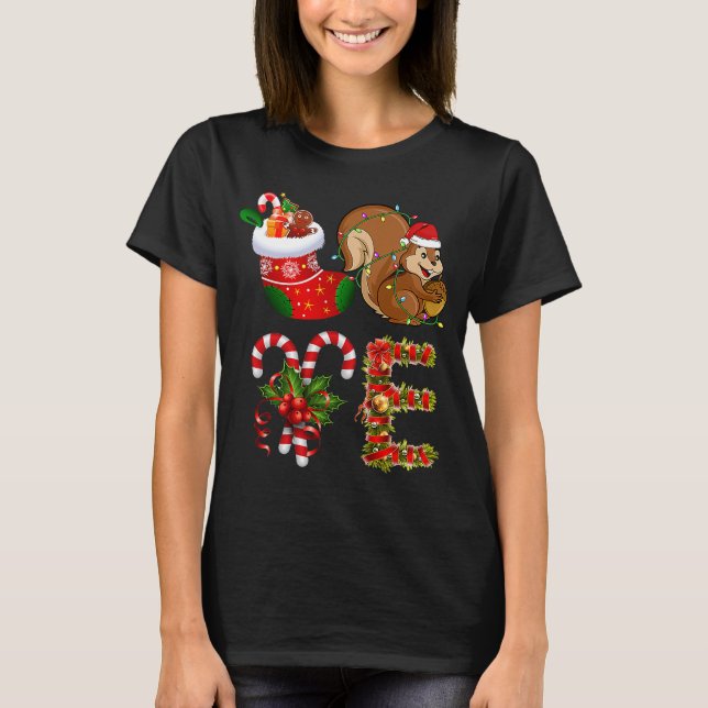 Camiseta Love Squirrel Christmas Lights Led Santa Hat Chri (Frente)