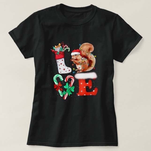 Camiseta Love Squirrel Lover Costume Adult Xmas Pajamas Pla (Frente do Design)