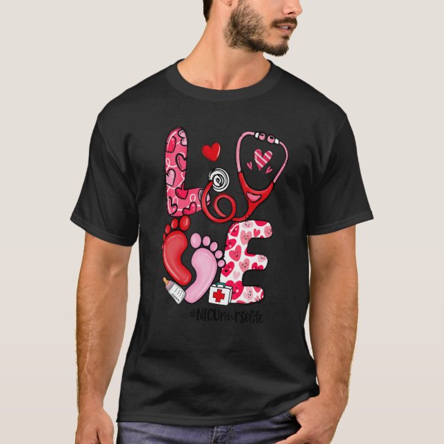 Camiseta LOVE Stethoscope NICU Nurse Life Valentine's Day G (Frente)
