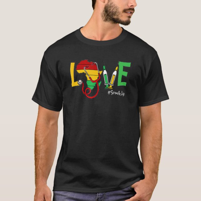 Camiseta Love Stethoscope Scrub Life Black History Month Af (Frente)