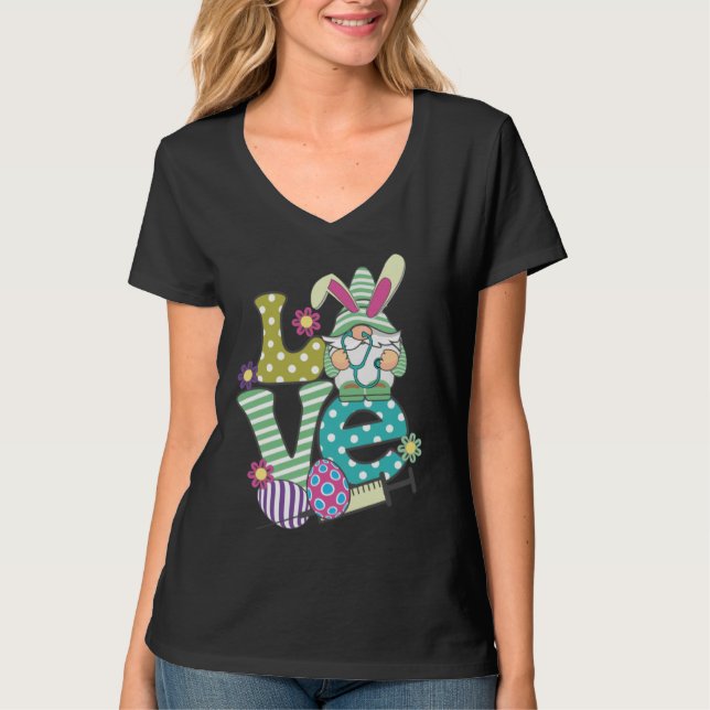 Camiseta Love Stethoscope Scrub Life Nurse Bunny Easter Day (Frente)
