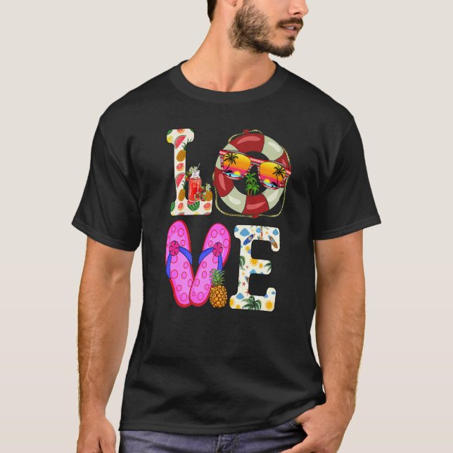 Camiseta Love Summer Chinelos Nadando Float Beach Family (Frente)