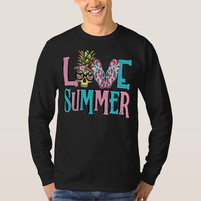 Camiseta Love Summer Pineapple Skull Watermelle Summer Fru (Frente)