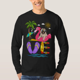 Camiseta Love Summer Pug Chinelos Flamingo Dog Pet Lover