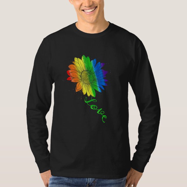 Camiseta Love Sunflower Floral Lgbtq Rainbow Flag Orgulho g (Frente)