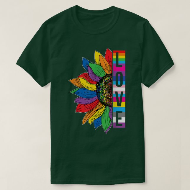 Camiseta Love Sunflower Floral LGBTQ Rainbow Flag Orgulho g (Frente do Design)