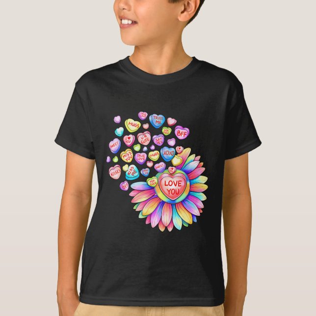 Camiseta Love Sunflower Hearts Candy Valentines Day Womens  (Frente)