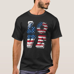 Camiseta Love Sunflower Patriotic American Flag Usa 4th Of