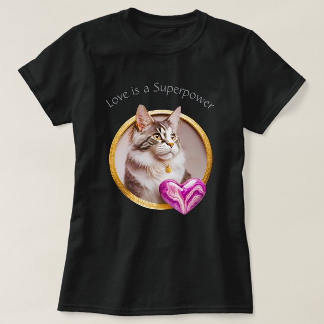 Camiseta Love Superpower Cat 01 (Frente do Design)