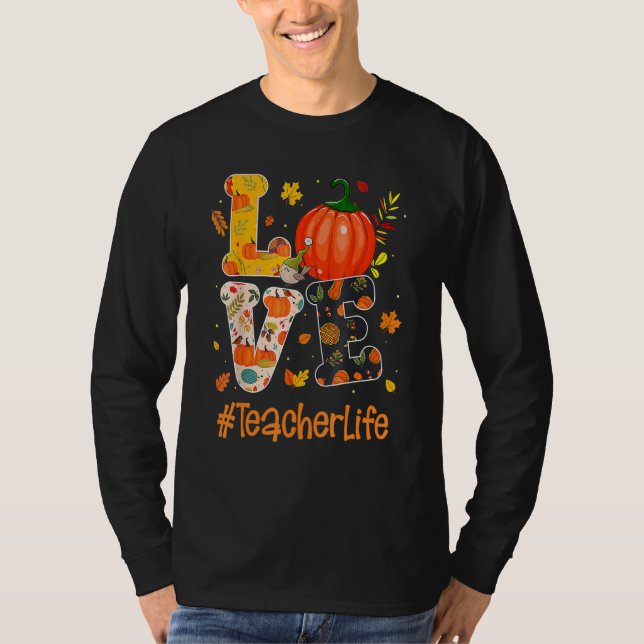Camiseta Love Teacher Life Fall Y'all Autumn Teacher Thanks (Frente)