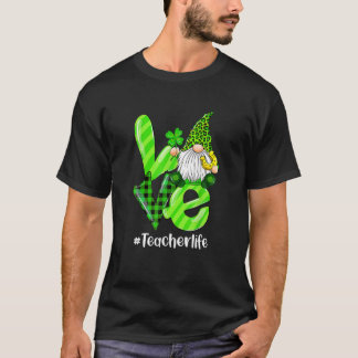 Camiseta LOVE Teacher Life Gnome St Patrick's Day Leopard S