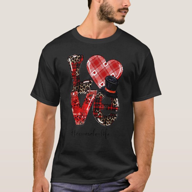 Camiseta Love Teacher Life Leopard Buffalo Heart Valentines (Frente)