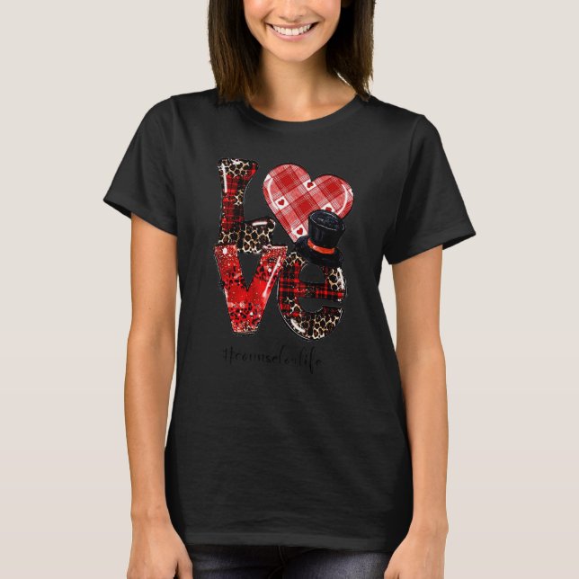 Camiseta Love Teacher Life Leopard Buffalo Heart Valentines (Frente)