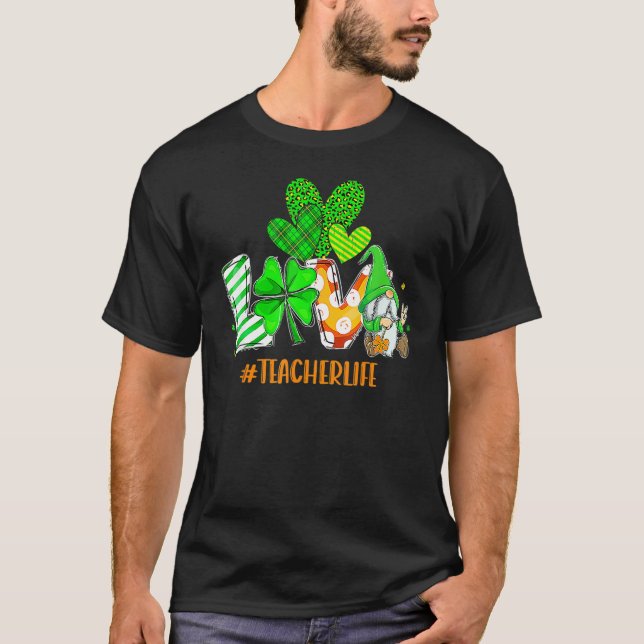 Camiseta LOVE Teacher Life St Patrick's Day Buffalo Plaid S (Frente)