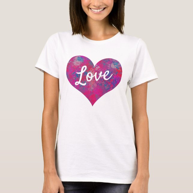Camiseta Love Text Heart Shape Cascade of Color (Frente)