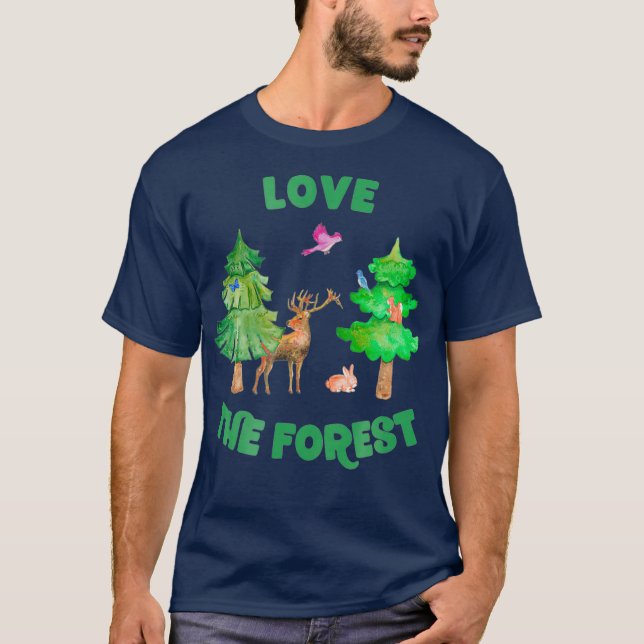 Camiseta Love the Forest Deer Rabbit Squirrel Birds (Frente)