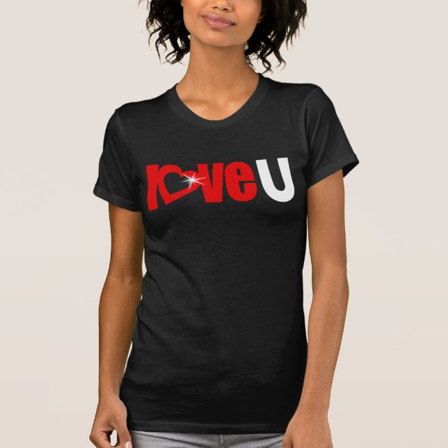 Camiseta "Love U" brilha texto de coração branco (Frente)