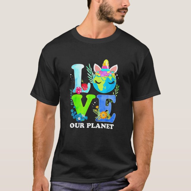 Camiseta Love Unicorn Earth Day 2023 Our Planet Environment (Frente)