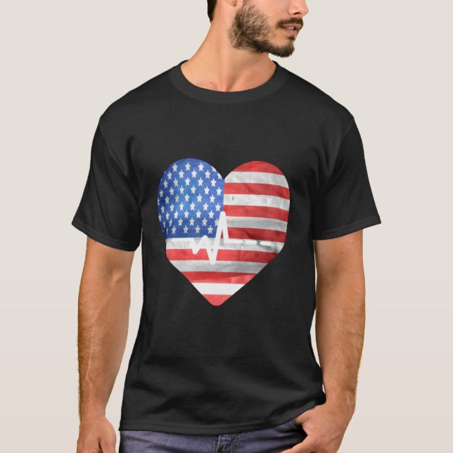 Camiseta Love Usa American Flag 4 De Julho Hebeat American (Frente)