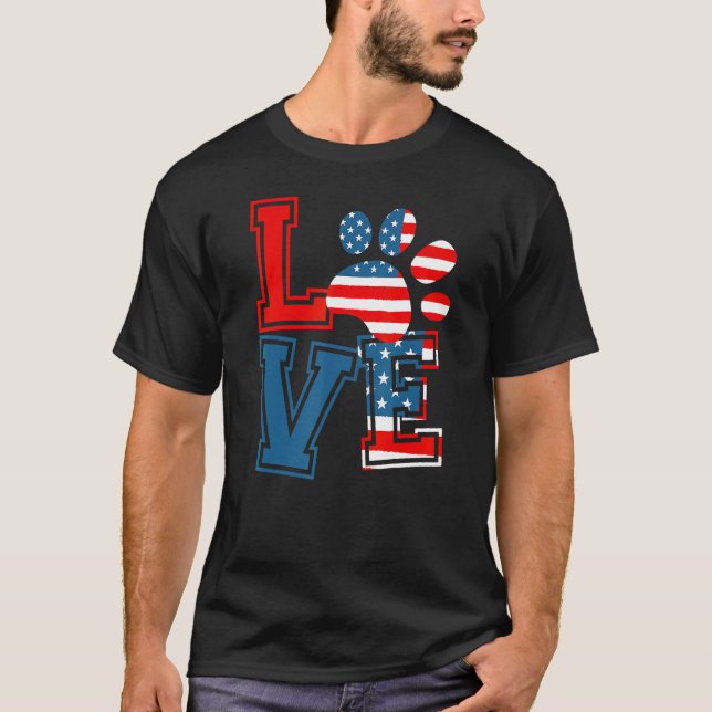 Camiseta LOVE USA American Flag Pet  Happy Memorial Day 4th (Frente)