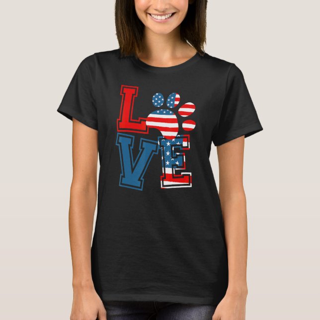 Camiseta LOVE USA American Flag Pet  Happy Memorial Day 4th (Frente)