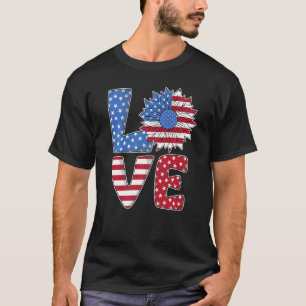 Camiseta Love Usa Flag Sunflower July 4th American Independ