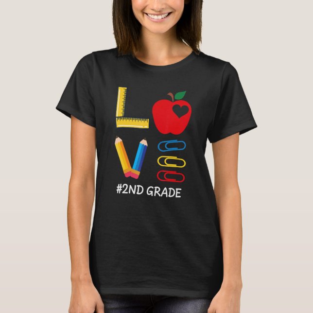 Camiseta LOVE Valentines Day Apple Crayon 2nd Grade Teacher (Frente)