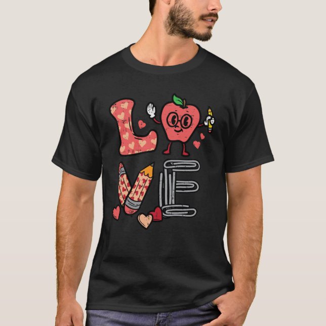 Camiseta Love Valentines Day Apple Retro School Pre K Teach (Frente)